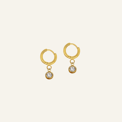 Custom Charm Hoop Earrings Round Zirconia - Gold