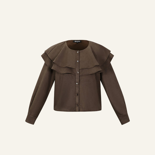 RUFFLE BLOUSE - DONKERBRUIN