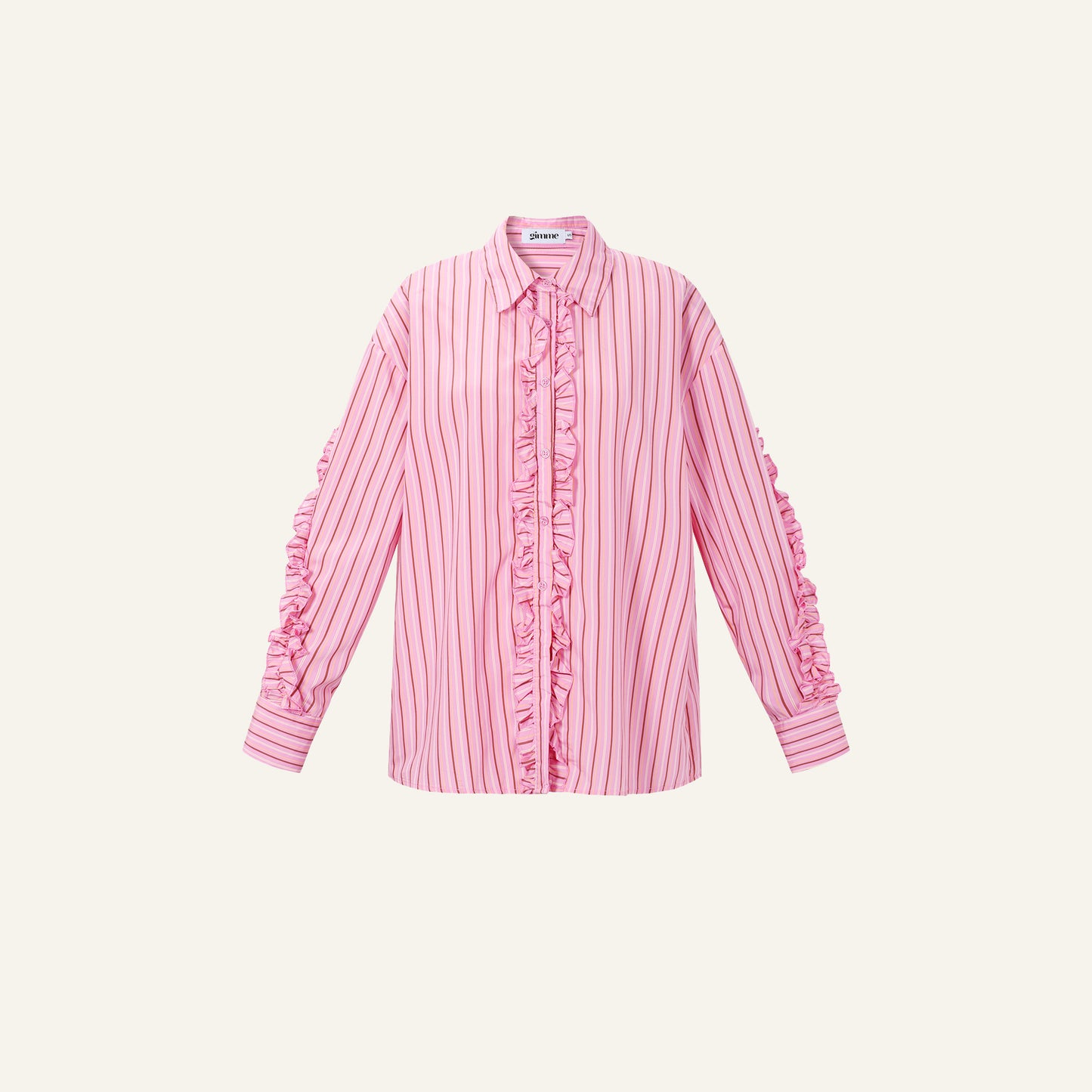 RUFFLE STRIPED BLOUSE - ROZE