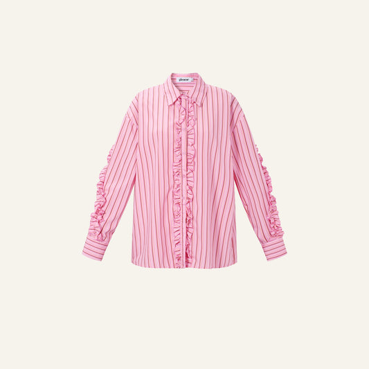 RUFFLE STRIPED BLOUSE - ROZE