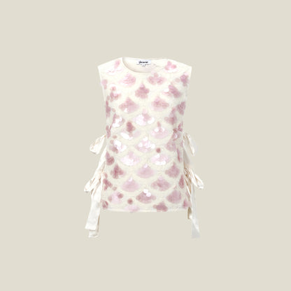 SEQUIN SHELLS TOP - CREAM/LILAC