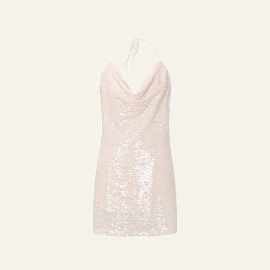 SEQUINS WATERFALL JURK - CRÈME