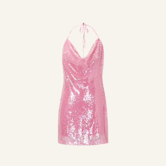 SEQUINS WATERFALL JURK - ROZE