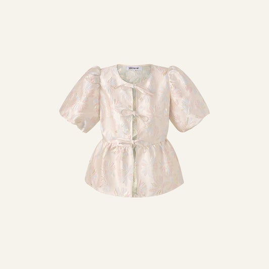 SHINY FLOWERS TOP - CHAMPAGNE