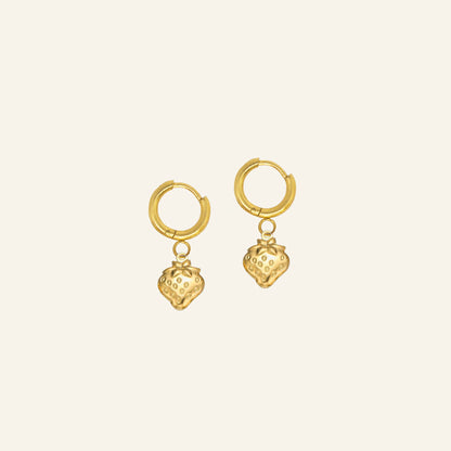 Custom Charm Hoop Earrings Strawberry - Gold