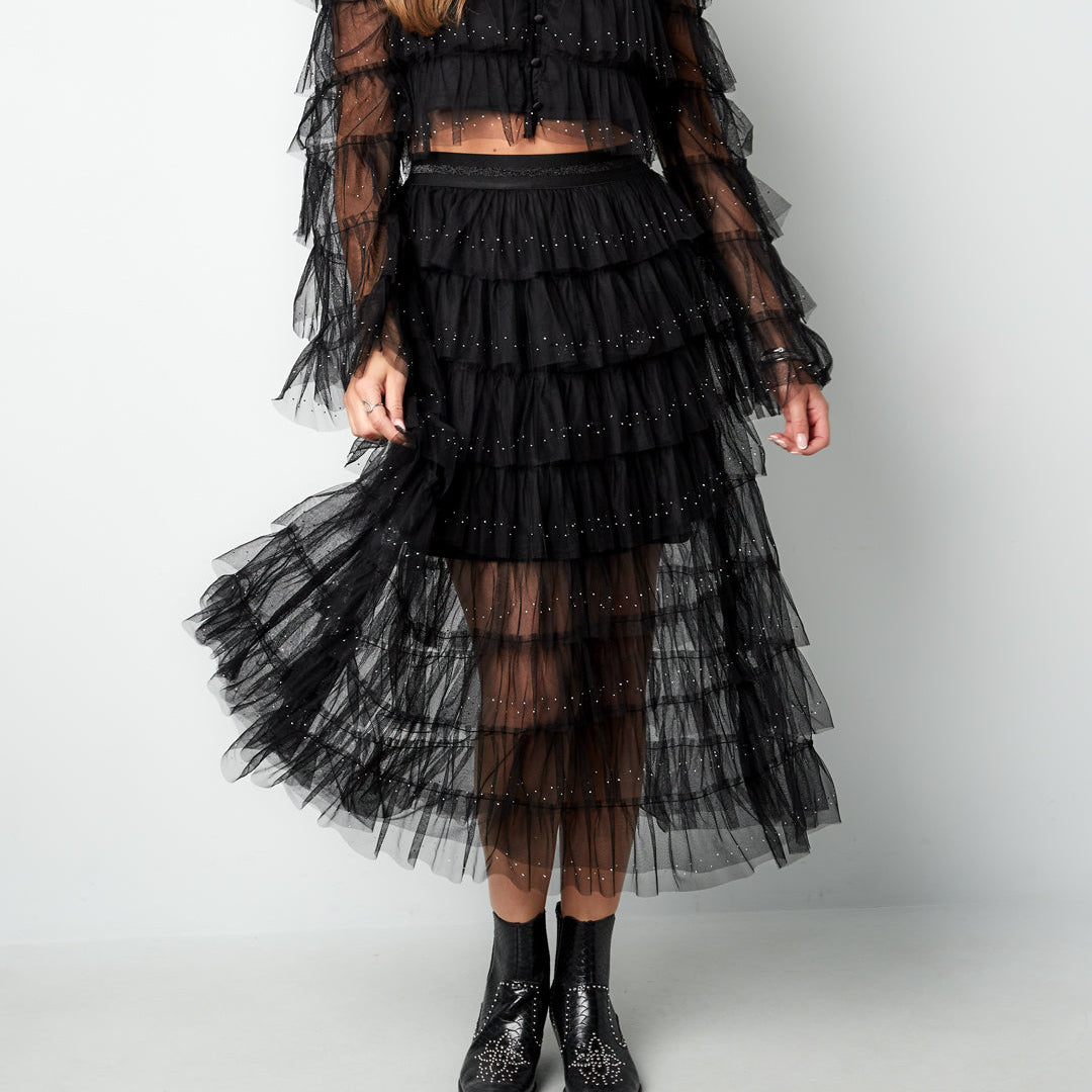 BOHO STUDS SKIRT - ZWART