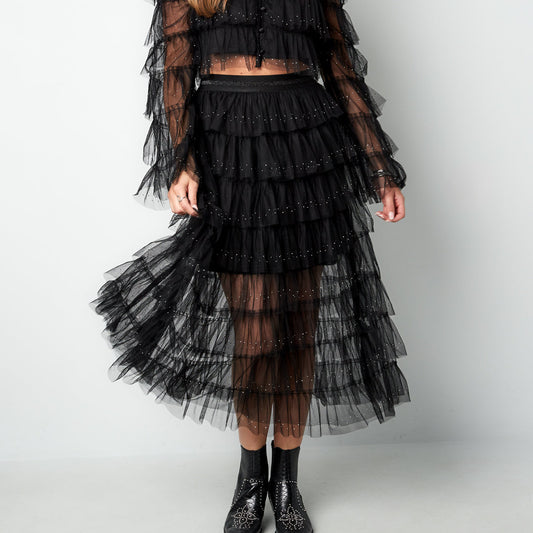 BOHO STUDS SKIRT - ZWART