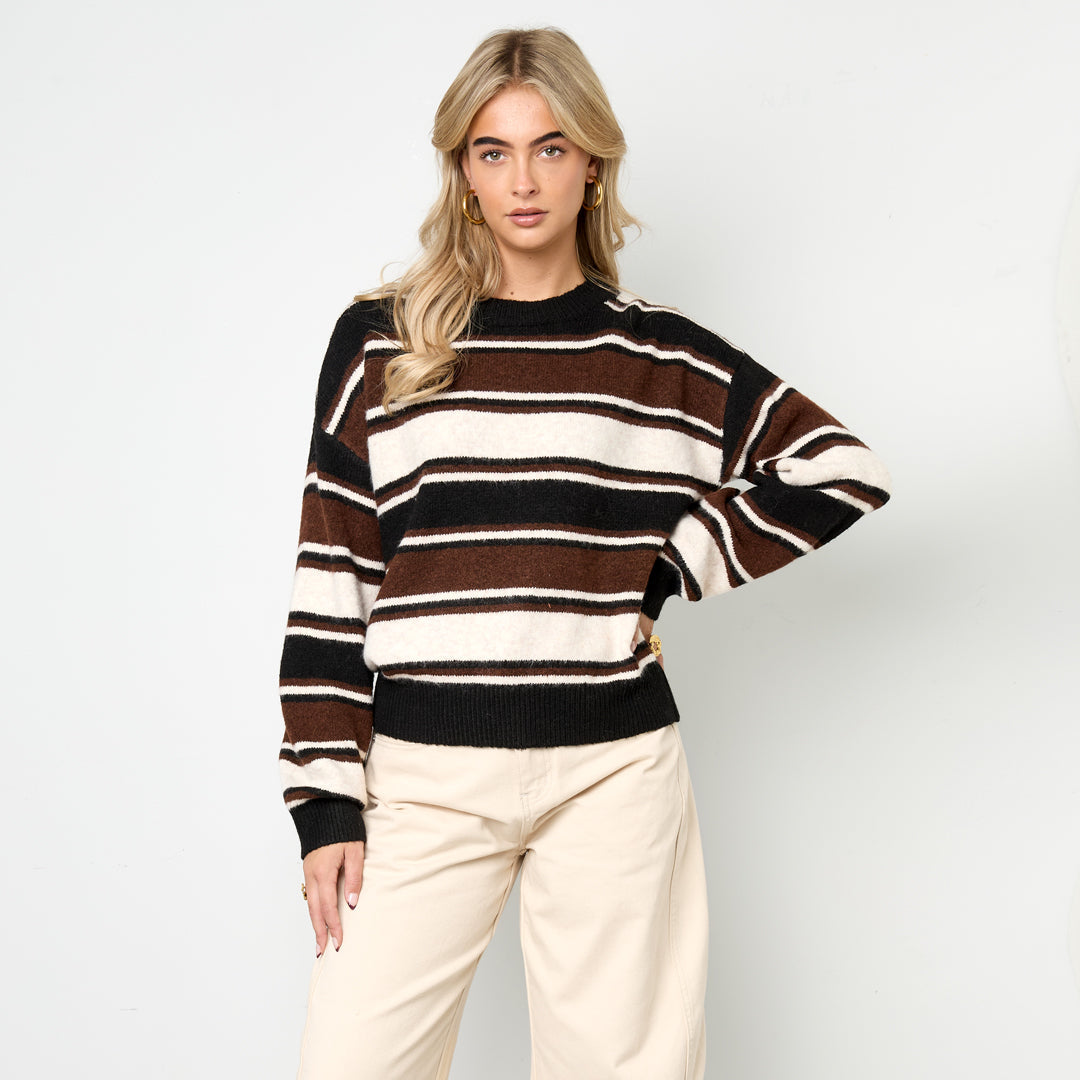 STRIPES KNIT - DONKERBRUIN
